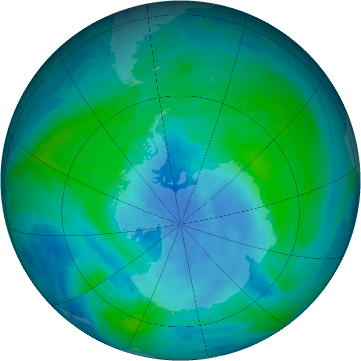 Antarctic ozone map for 15 February 2001